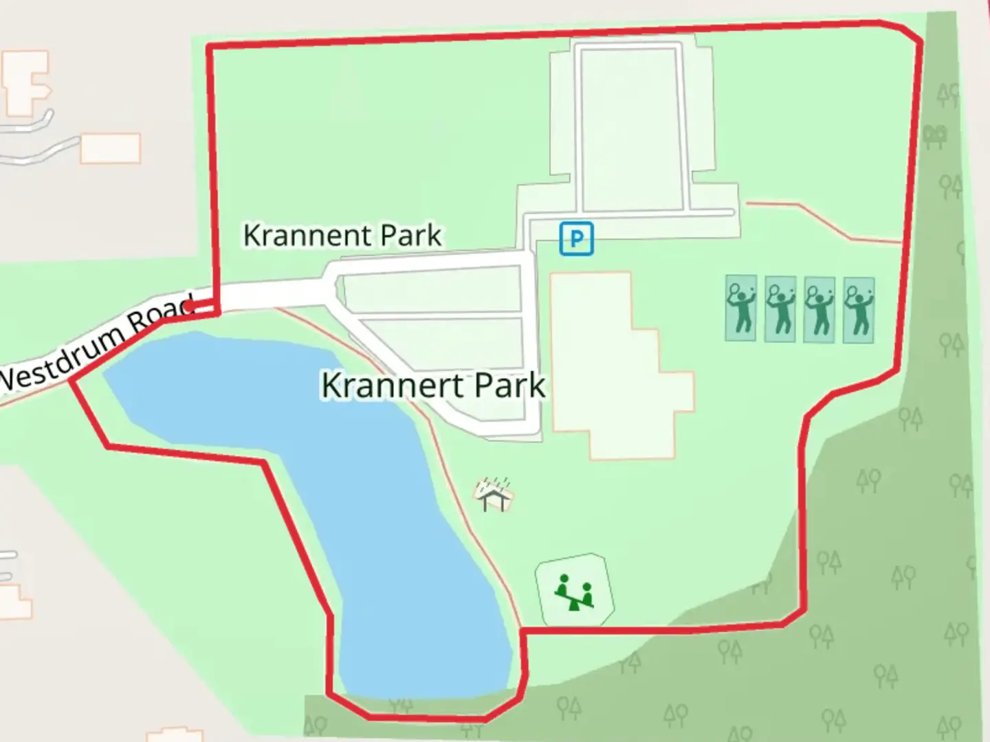An image depicting the trail Krannert Park Loop and its surrounding area.
