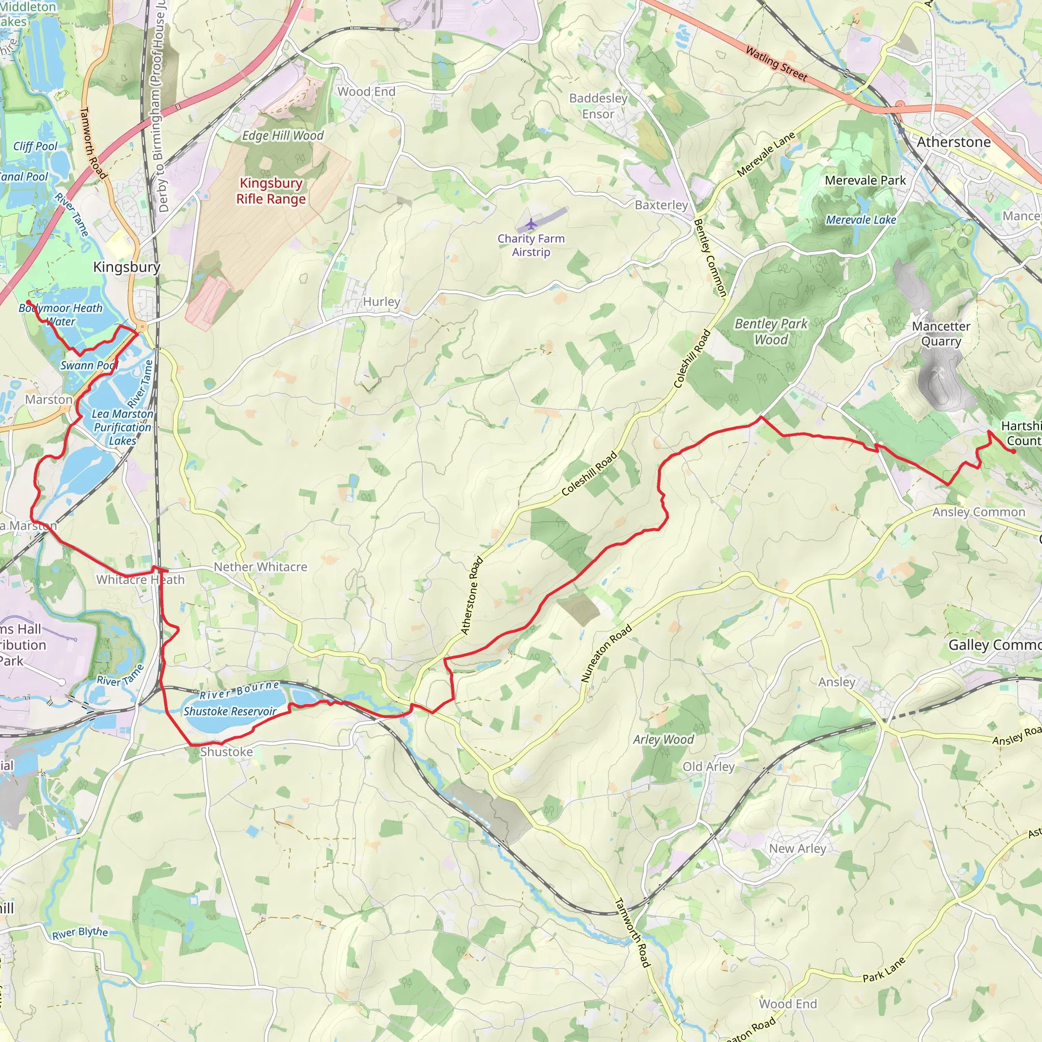 Kingsbury to Hartshill Walk mobile static map