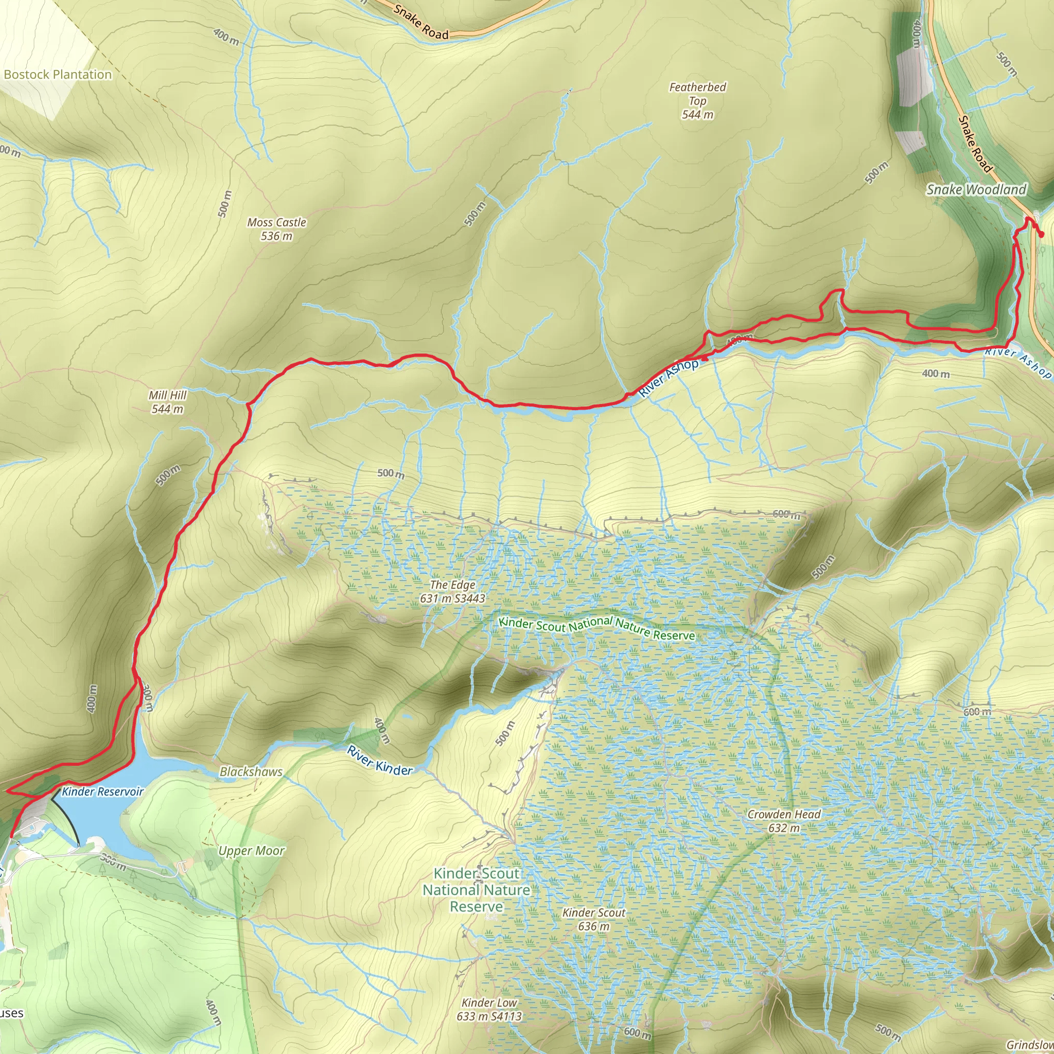 Snake Path to Kinder Resivoir loop mobile static map