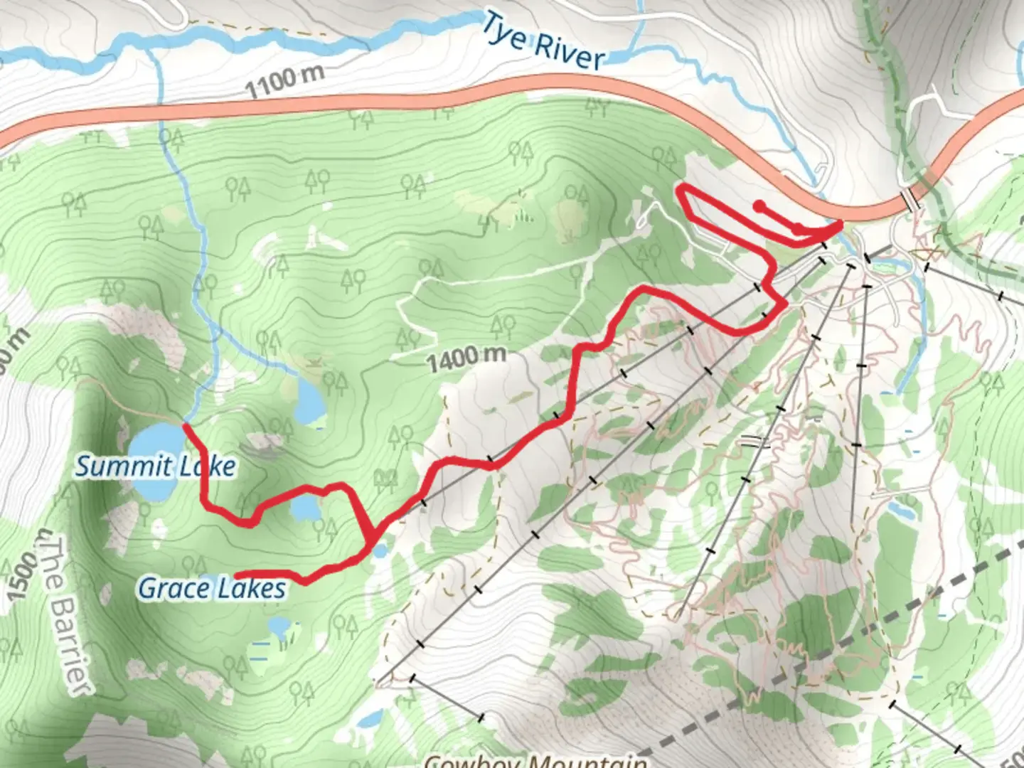 An image depicting the trail Grace Lake and Summit Lake and its surrounding area.