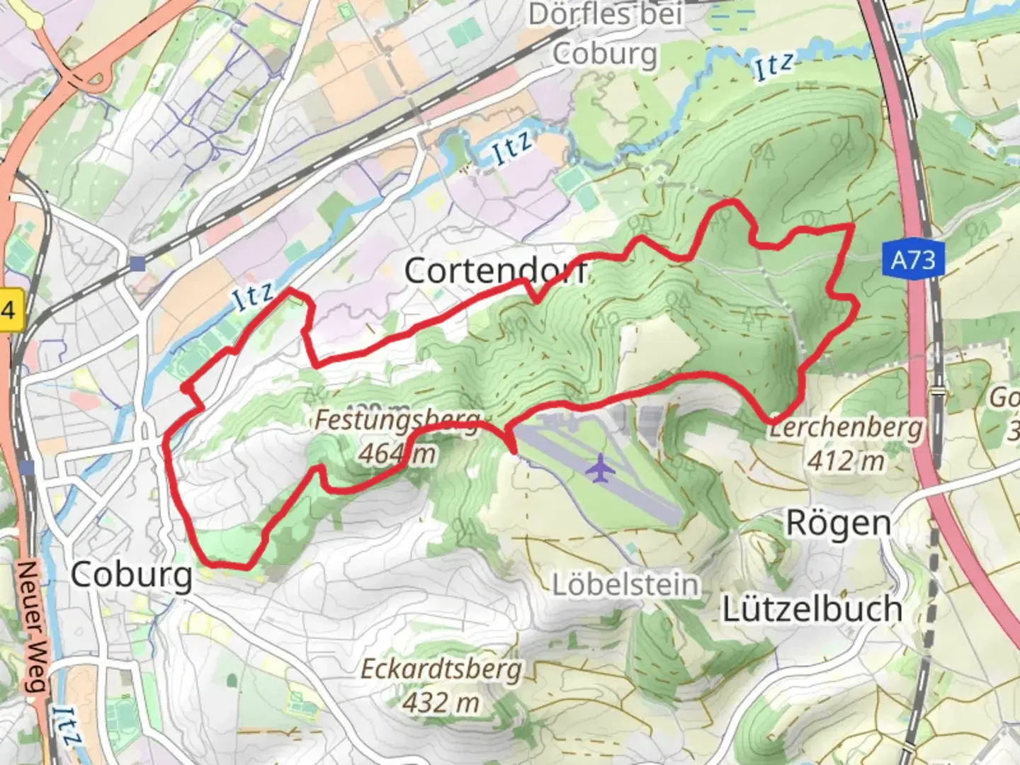 An image depicting the trail Rittersteich via Rollitour Coburg and Saar Schlesien Weg and its surrounding area.