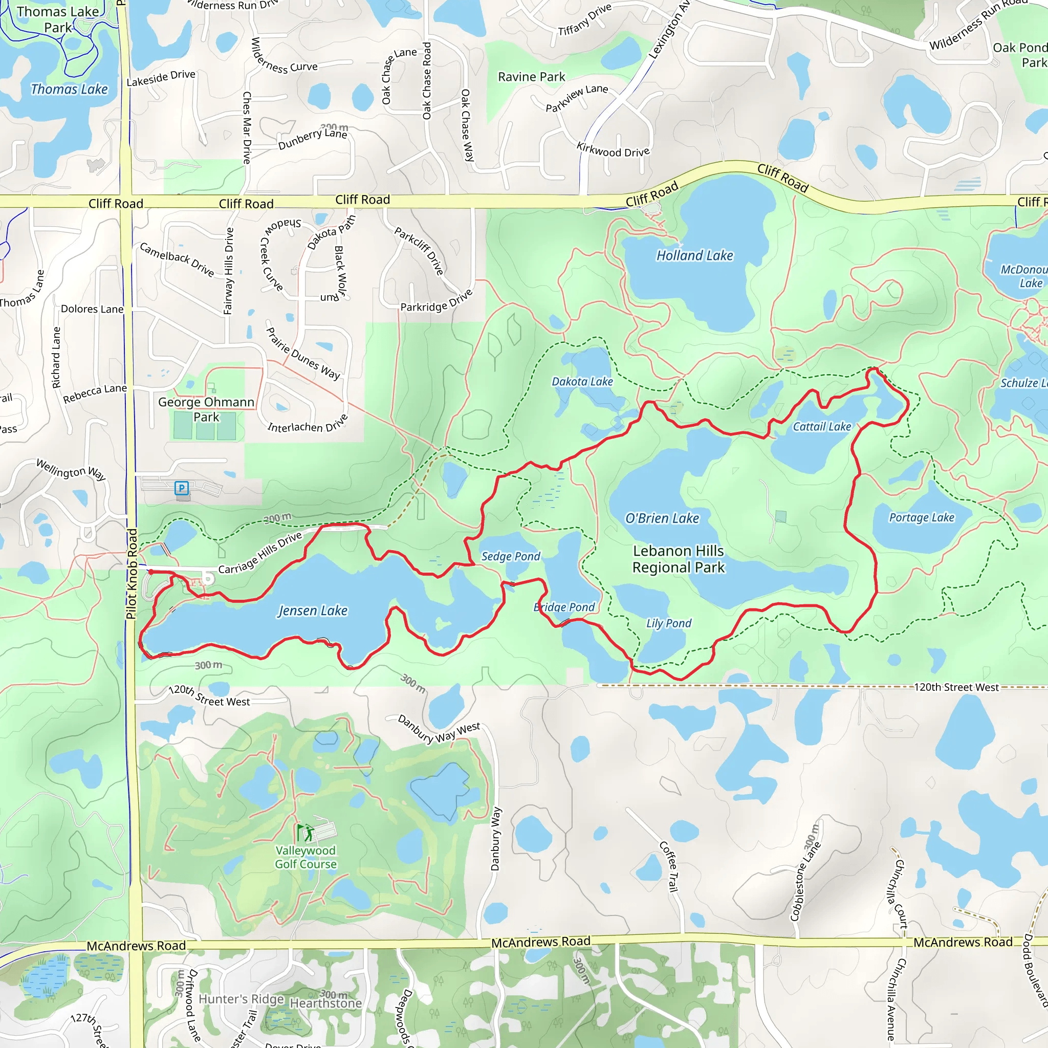 Jensen Lake and O'Brien Lake Loop mobile static map