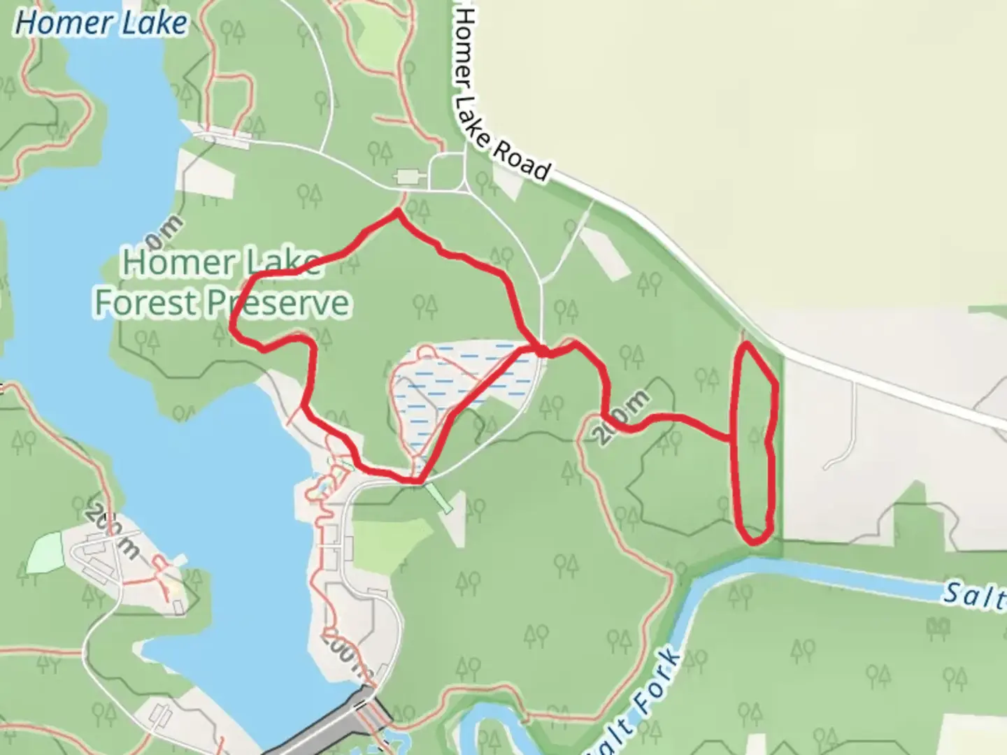An image depicting the trail Flicker Woods Trail and Sand Beach Cove Trail and its surrounding area.