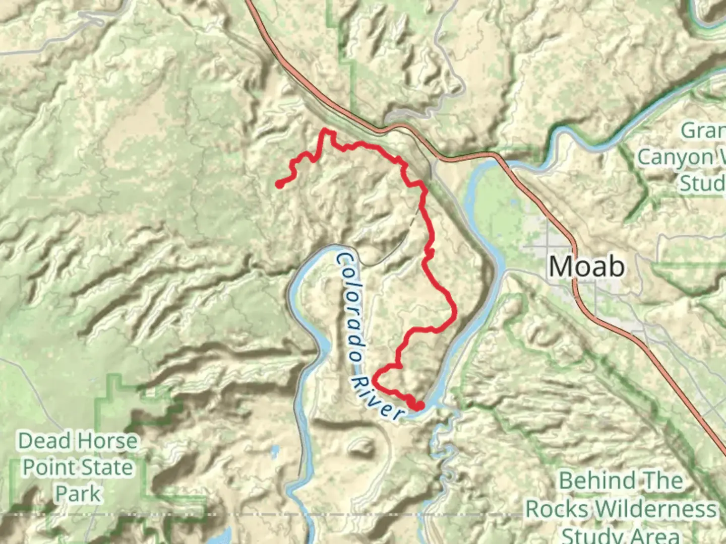 An image depicting the trail Golden Spike and Golden Bar Rim and its surrounding area.