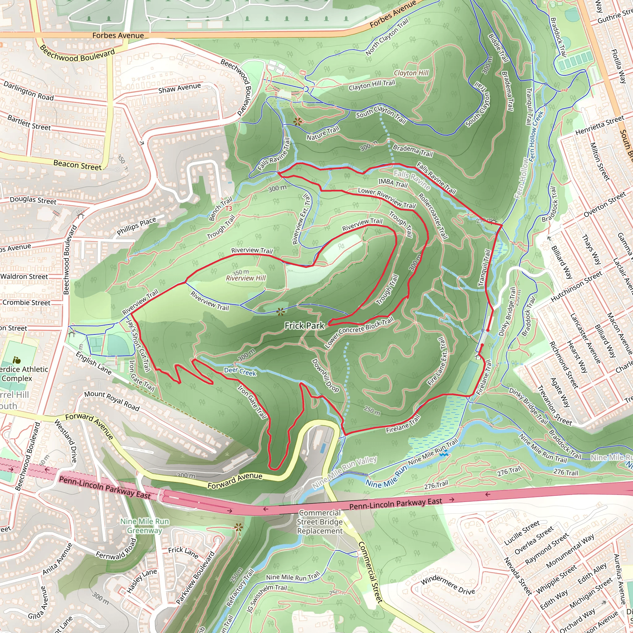 Riverview Hill Loop Trail - Frick Park mobile static map