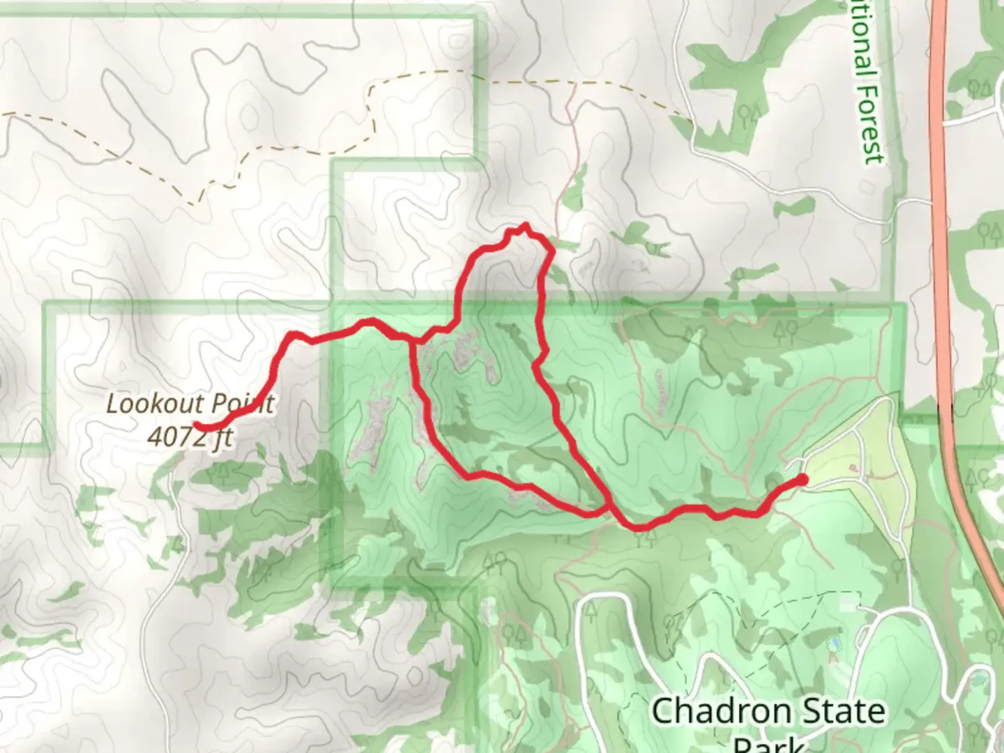 An image depicting the trail Lookout Point Loop and its surrounding area.