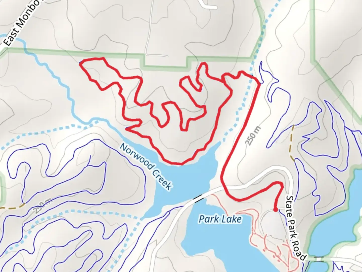 An image depicting the trail Norwood Loop and its surrounding area.