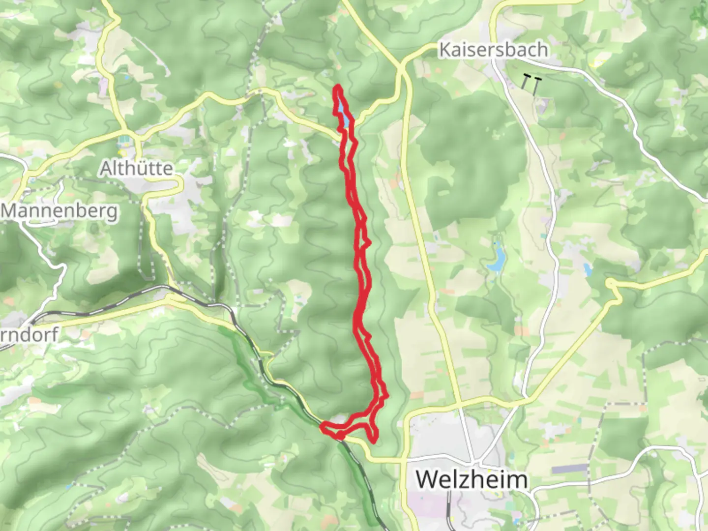 An image depicting the trail Ebnisee Loop via Laufenmuhle and its surrounding area.