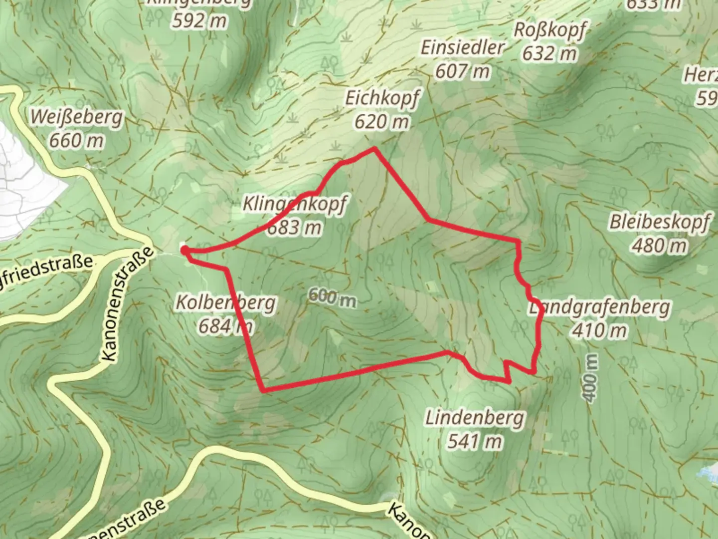 An image depicting the trail Hessenweg 9 and Taunusklub Route and its surrounding area.