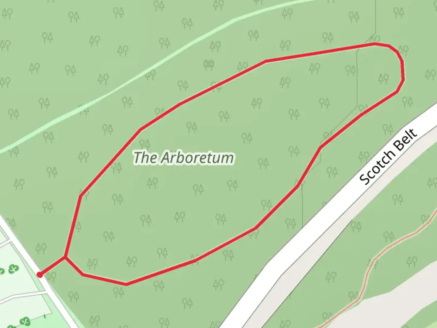 An image depicting the trail The Arboretum Loop and its surrounding area.