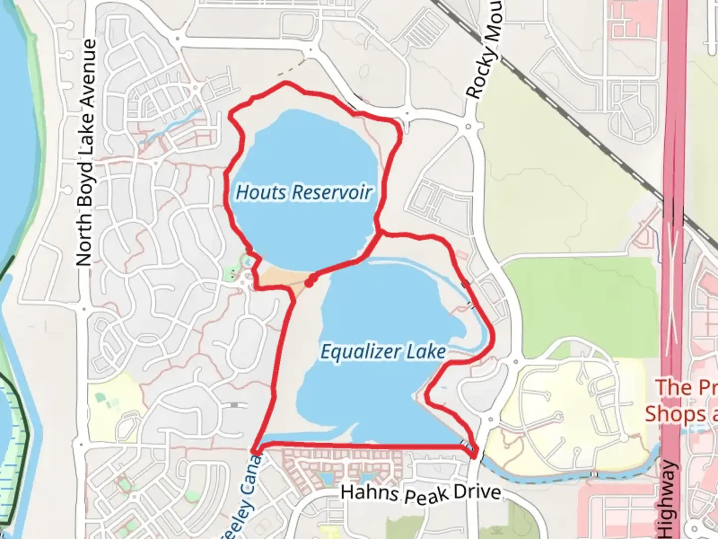 An image depicting the trail Houts Reservoir and Equalizer Lake Loop and its surrounding area.