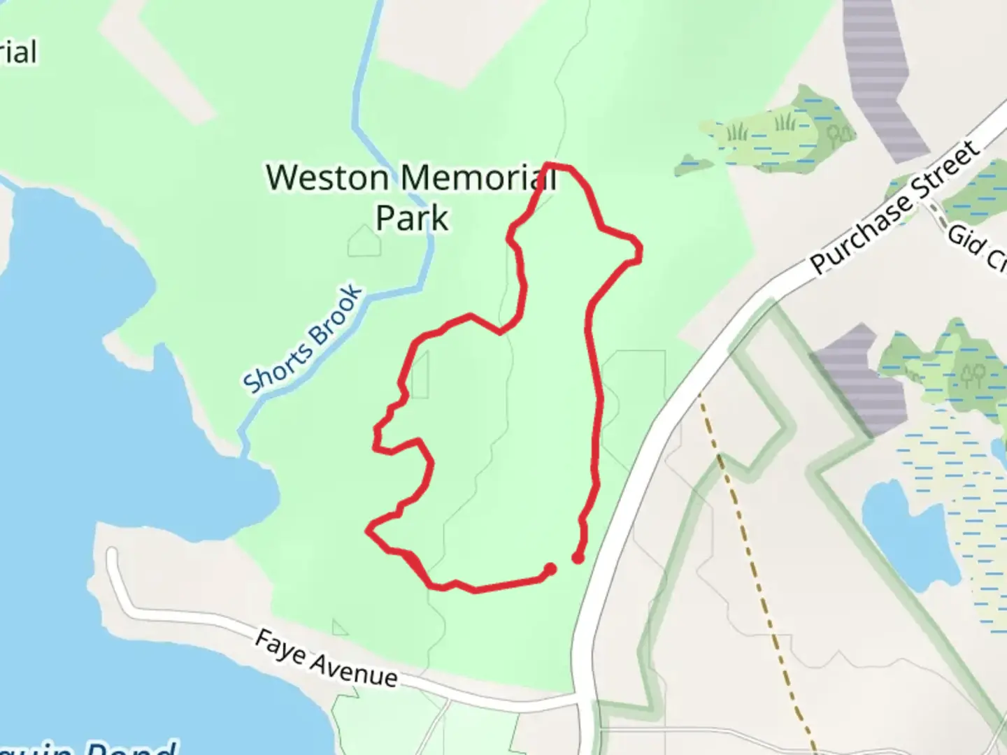 An image depicting the trail Weston Memorial Park Loop and its surrounding area.
