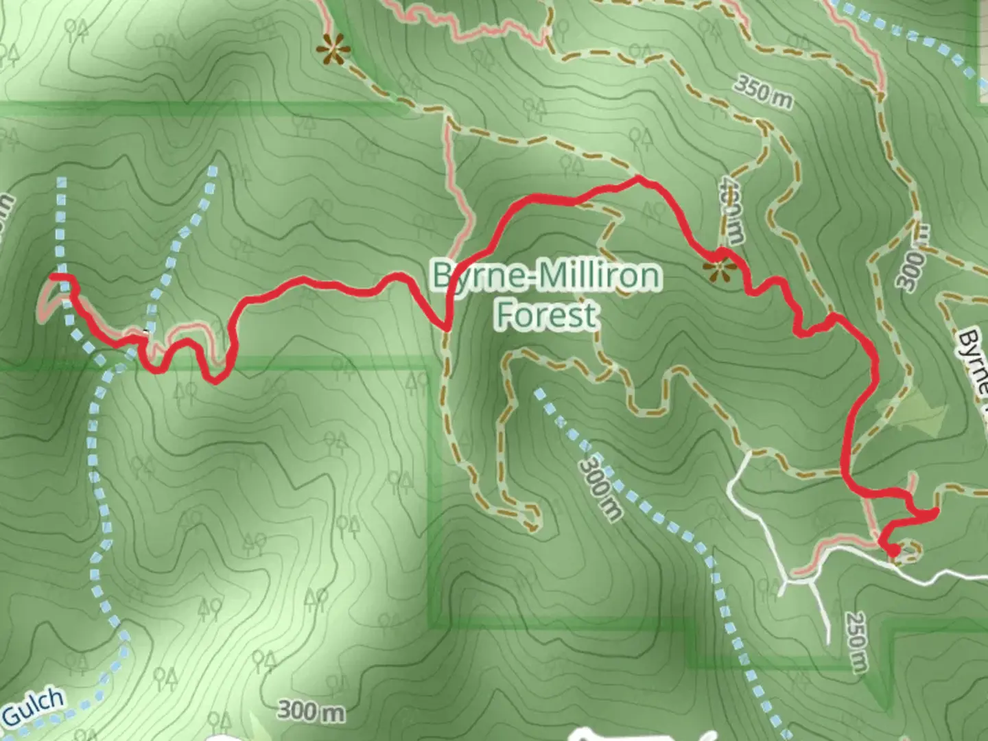 An image depicting the trail Milliron Trail via Byrne Trail and its surrounding area.
