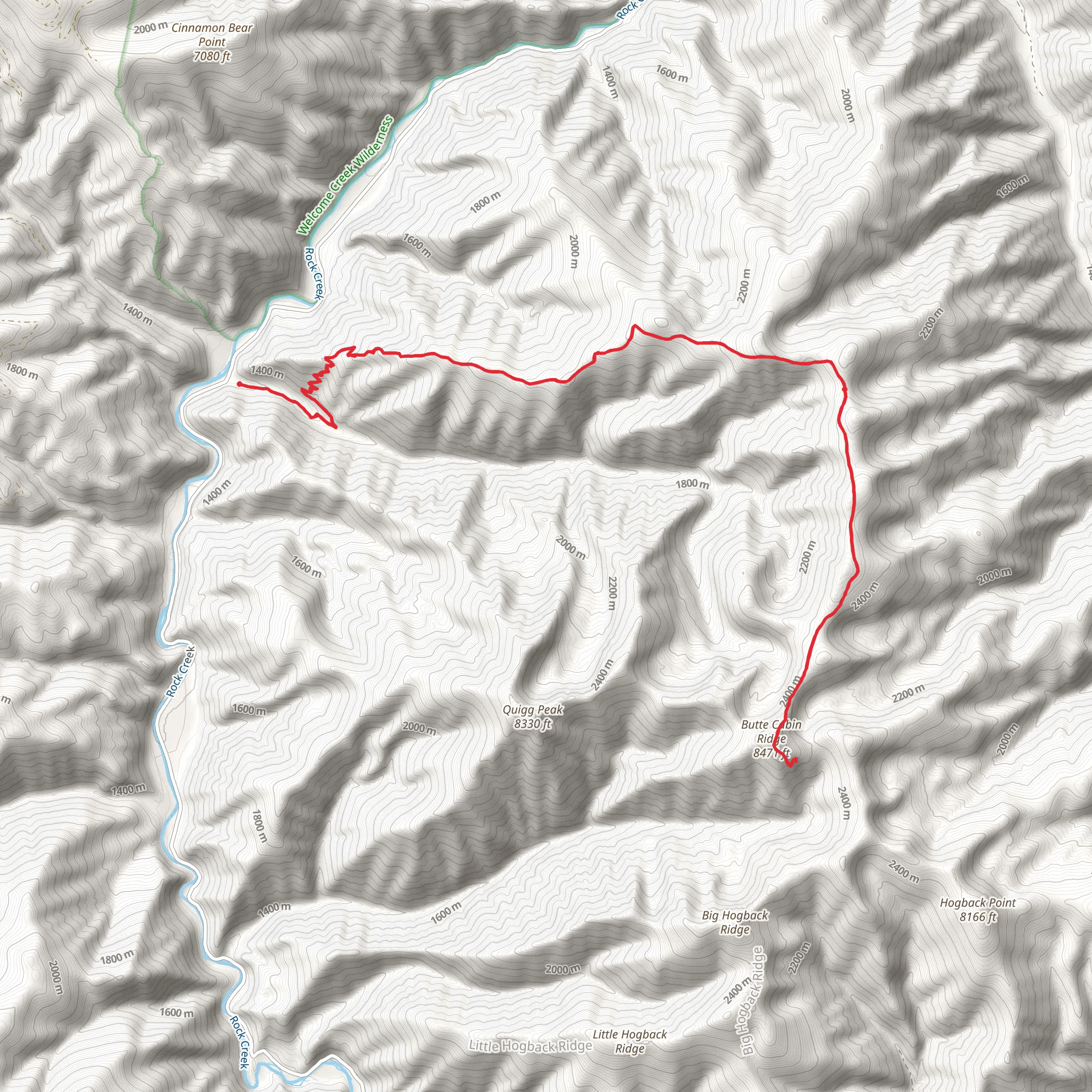 Butte Cabin Ridge via Butte Cabin Creek Trail mobile static map