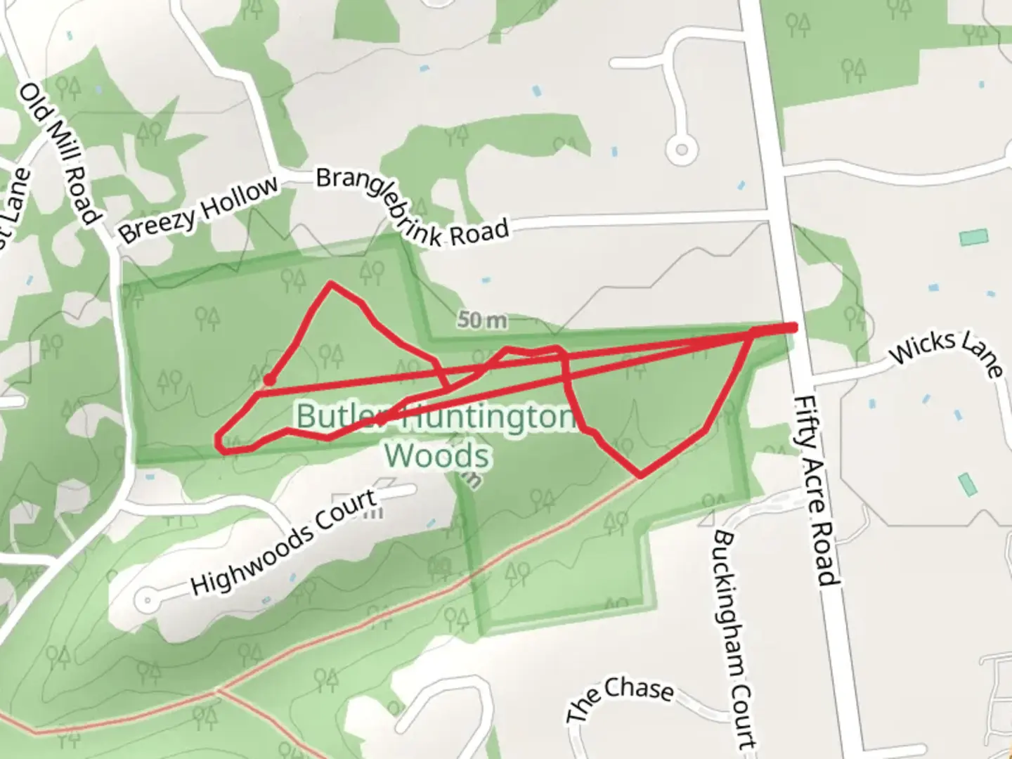 An image depicting the trail Fifty Acre Road Loop and its surrounding area.