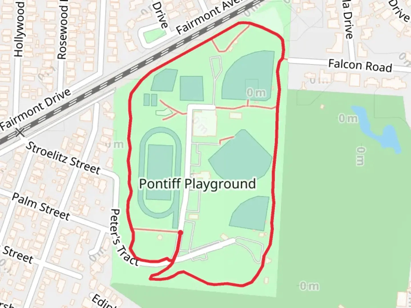An image depicting the trail Pontiff Playground Loop and its surrounding area.