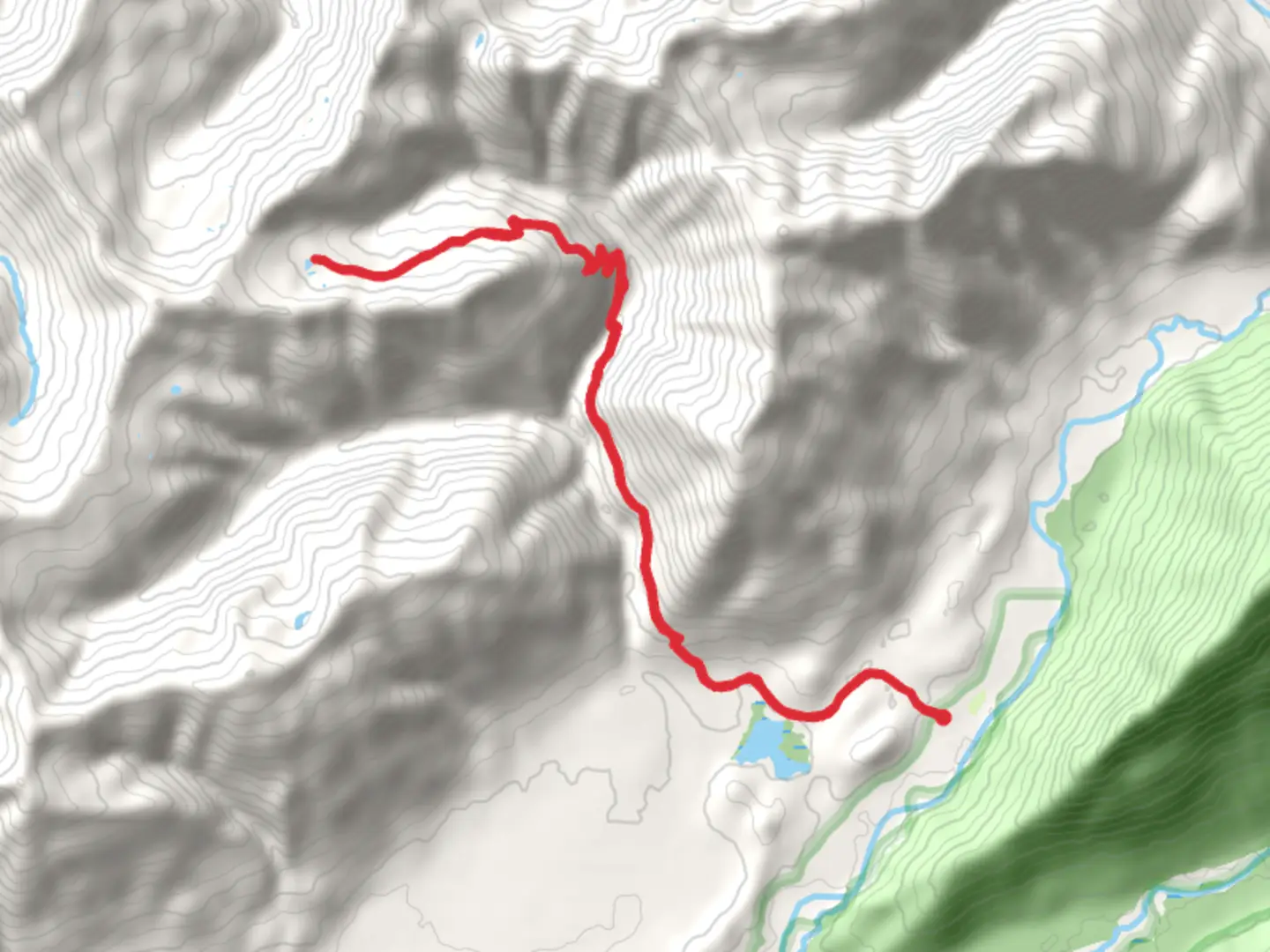 An image depicting the trail Three Lakes via Big Creek Trail and its surrounding area.