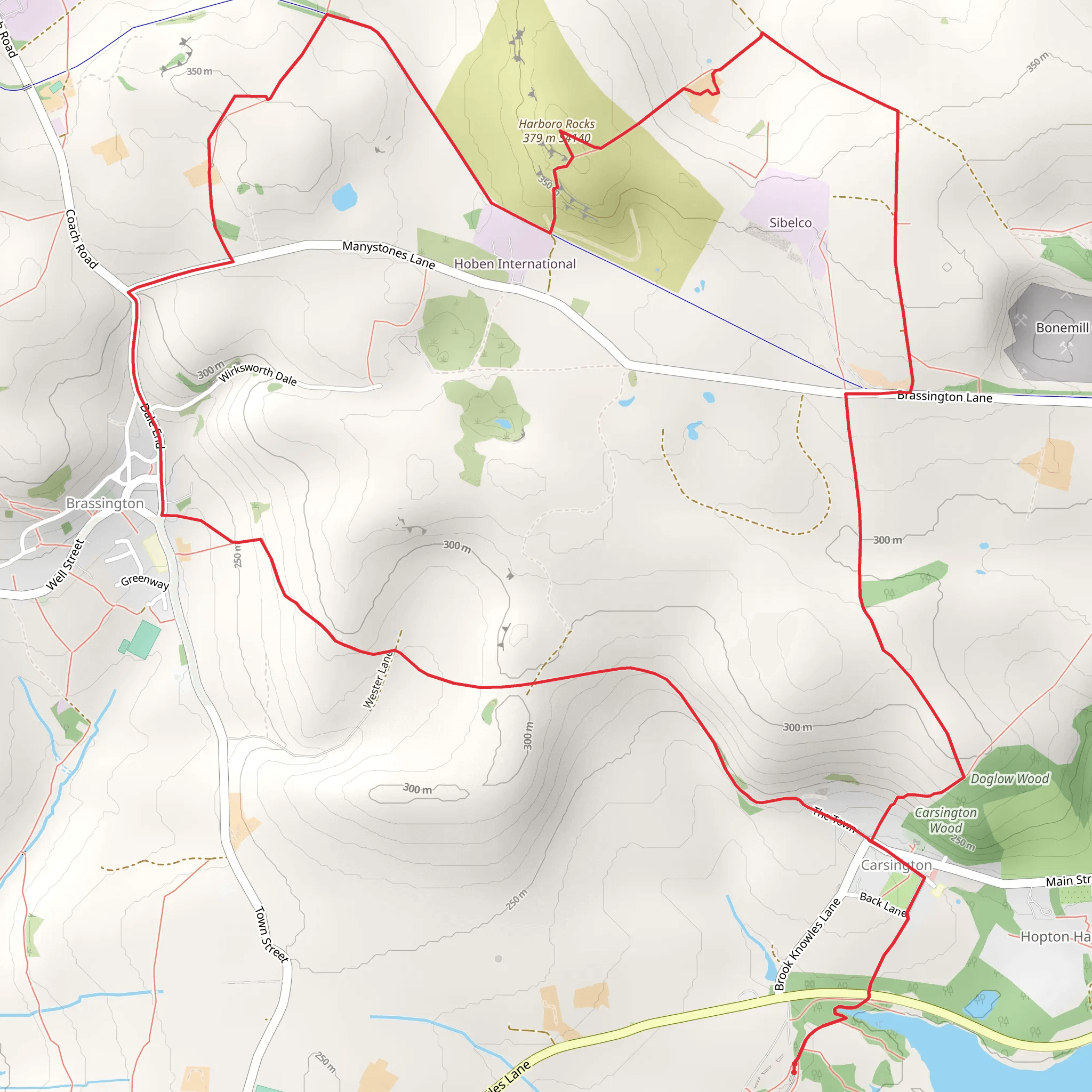 Harboro Rocks and Brassington from Carsington mobile static map