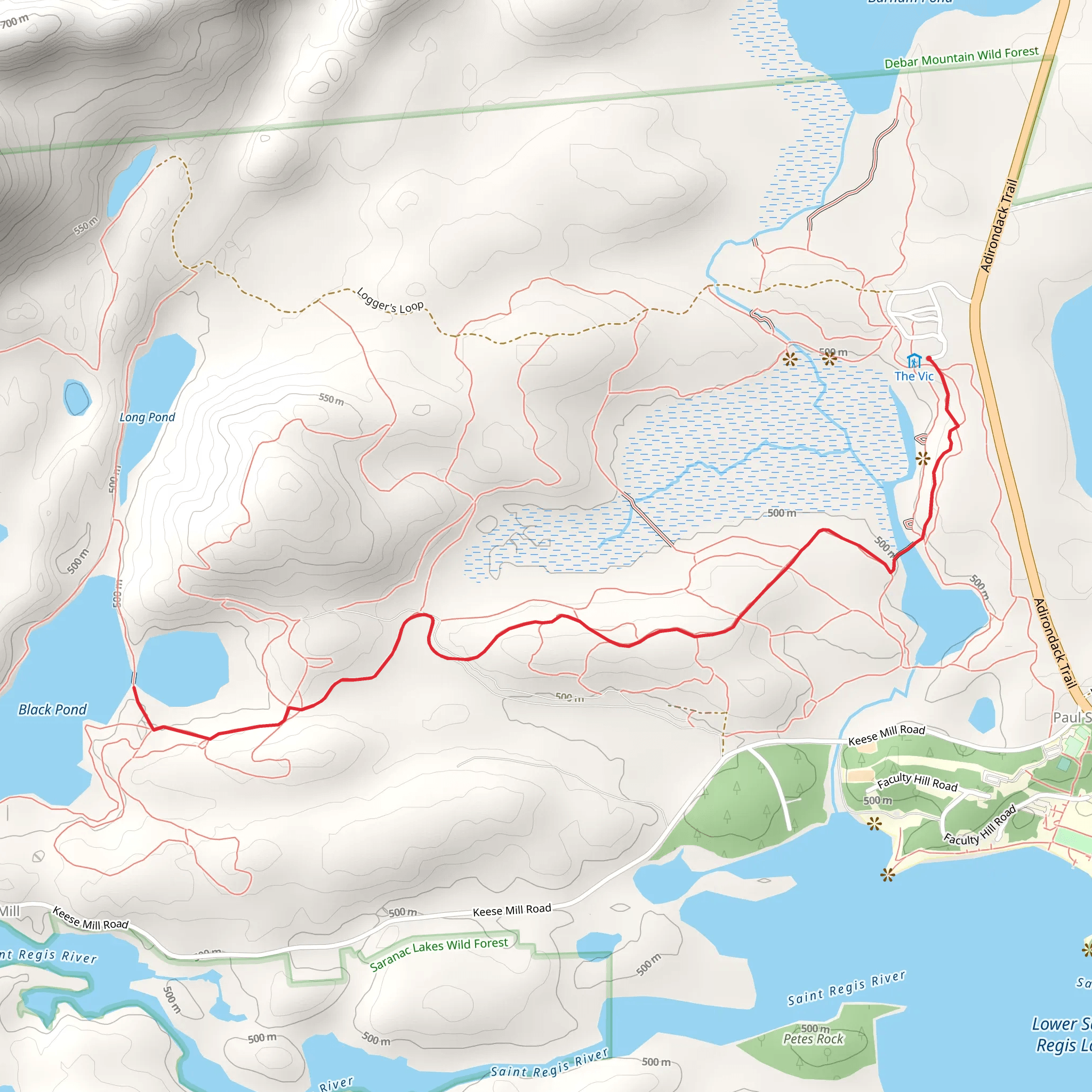 Black Pond via Wood and Waters Trail mobile static map