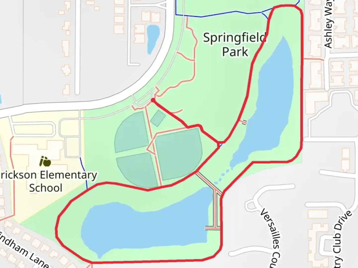 An image depicting the trail Springfield Park Loop and its surrounding area.