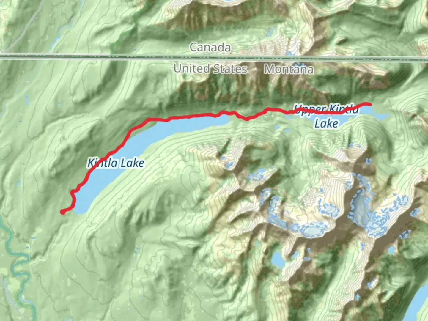An image depicting the trail Upper Kintla Lake via Boulder Pass and its surrounding area.