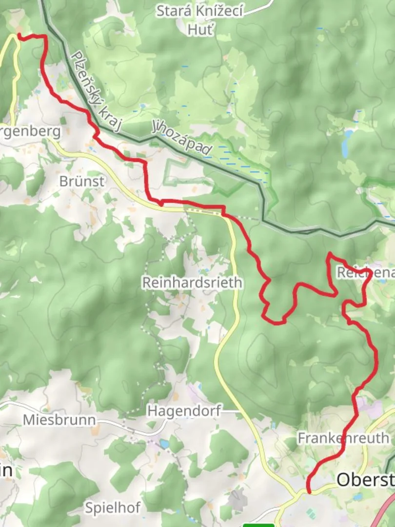 An image depicting the trail Waidhaus to Gehenhammer Walk and its surrounding area.