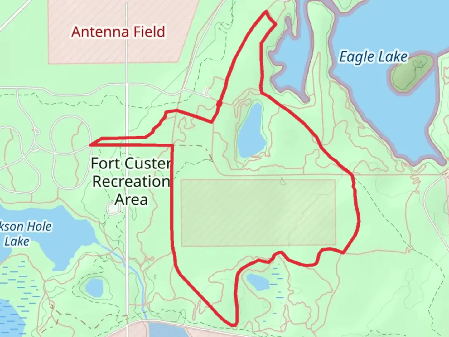 An image depicting the trail Yellow Loop Trail near Eagle Lake and Fort Custer Recreation Area and its surrounding area.