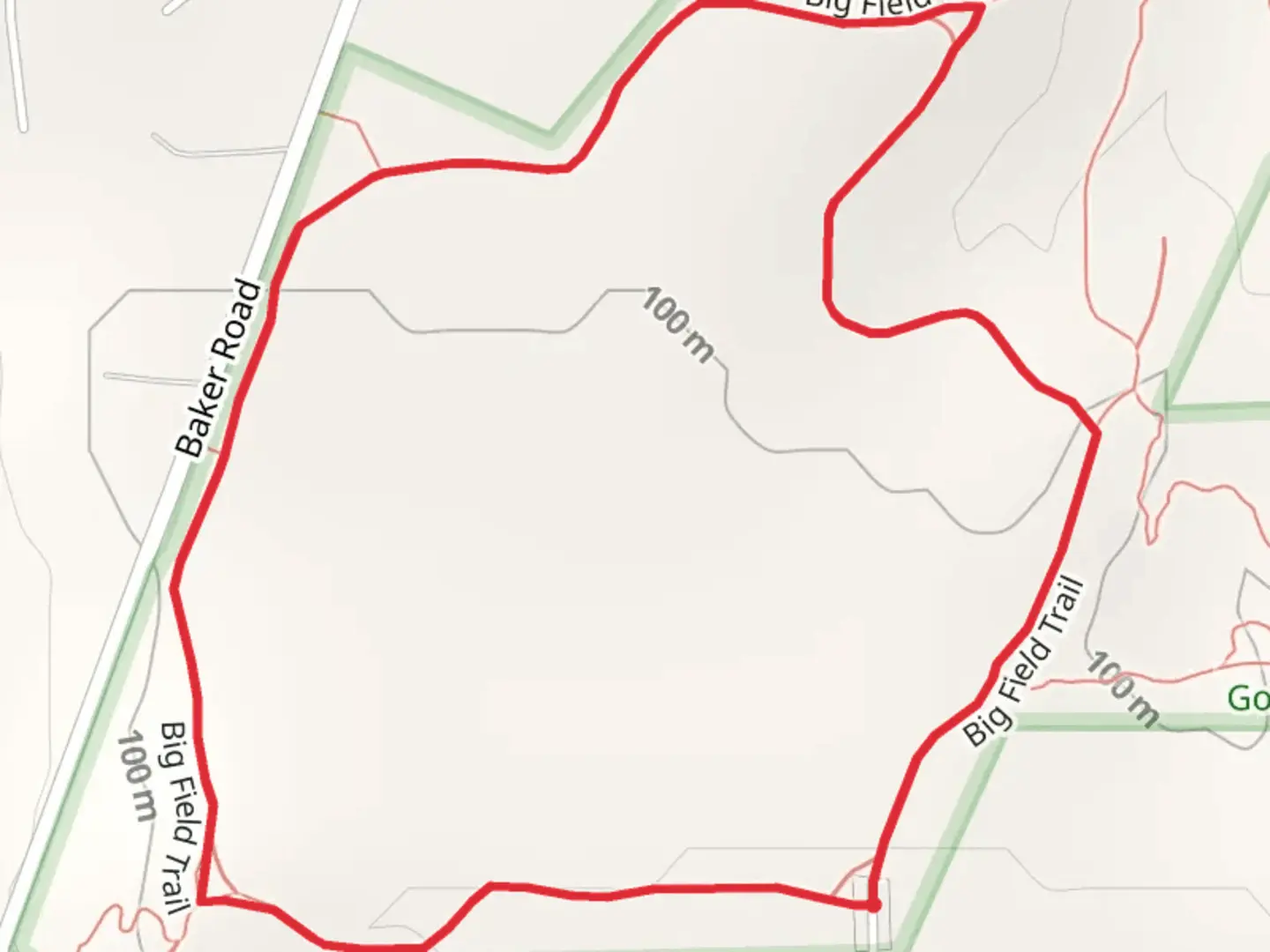 An image depicting the trail Big Field Trail Loop and its surrounding area.