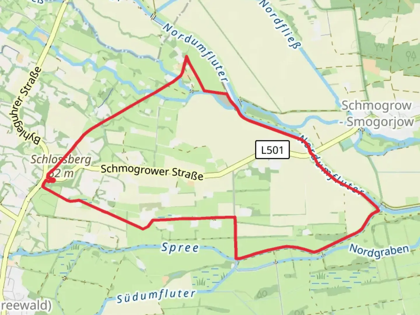 An image depicting the trail Spree via Rundwanderweg Kauper and its surrounding area.