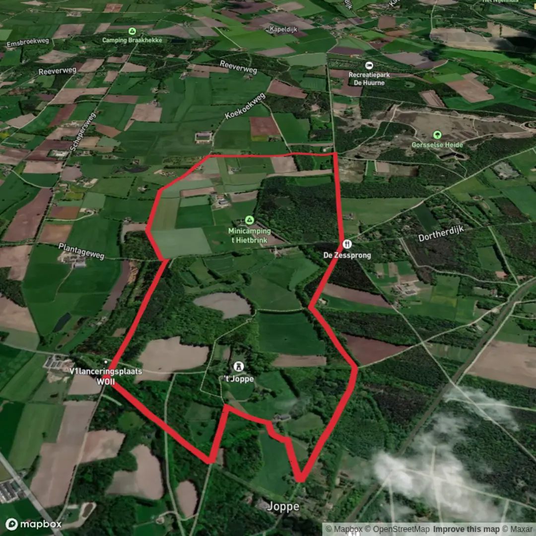 An image depicting the trail Joppelaan and Zonnenberg Loop and its surrounding area.