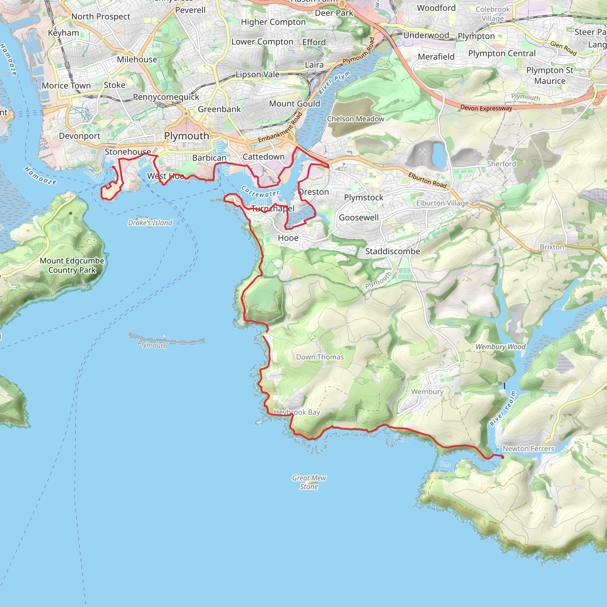 Plymouth to River Yealm Walk mobile static map