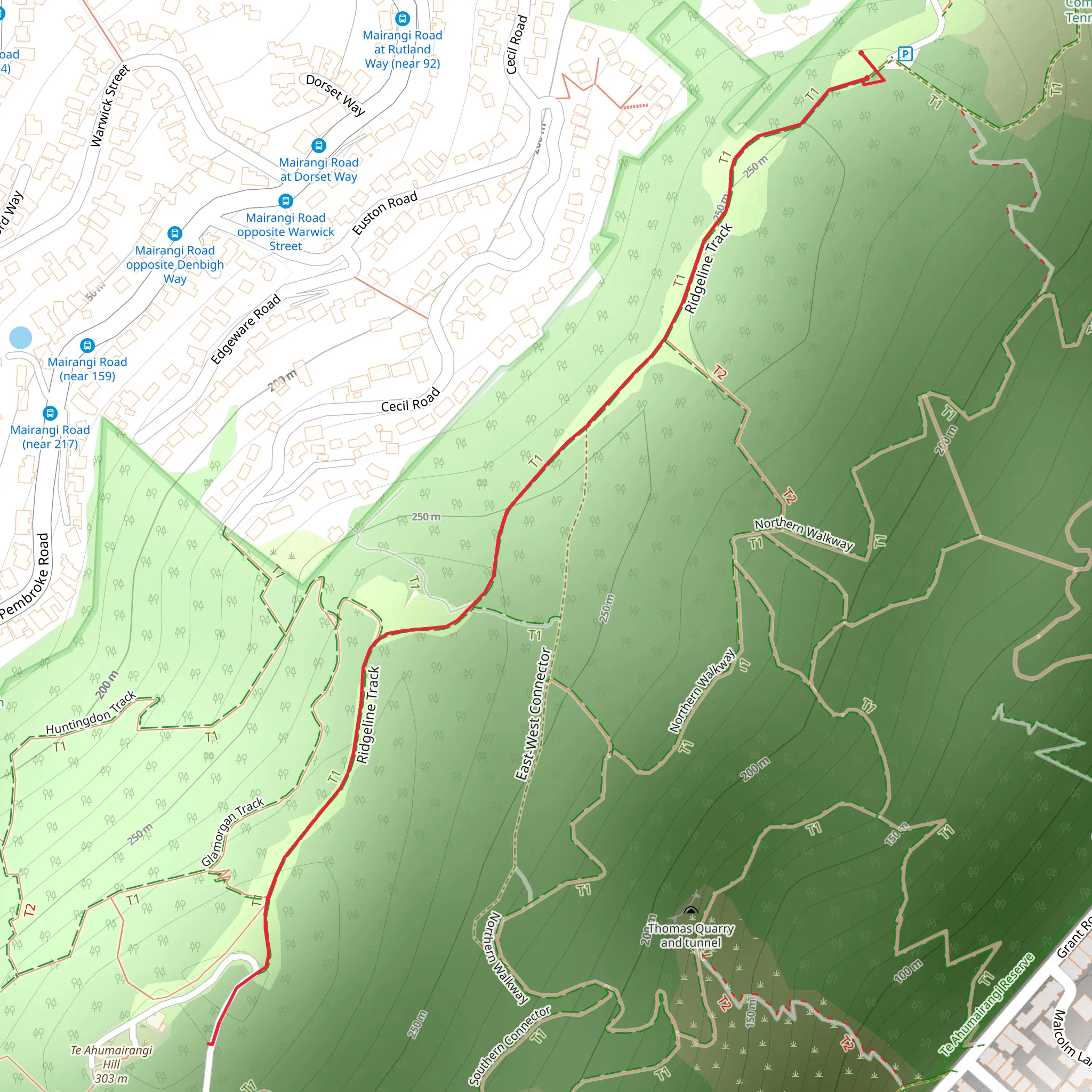 Te Ahumairangi Ridgeline Track mobile static map