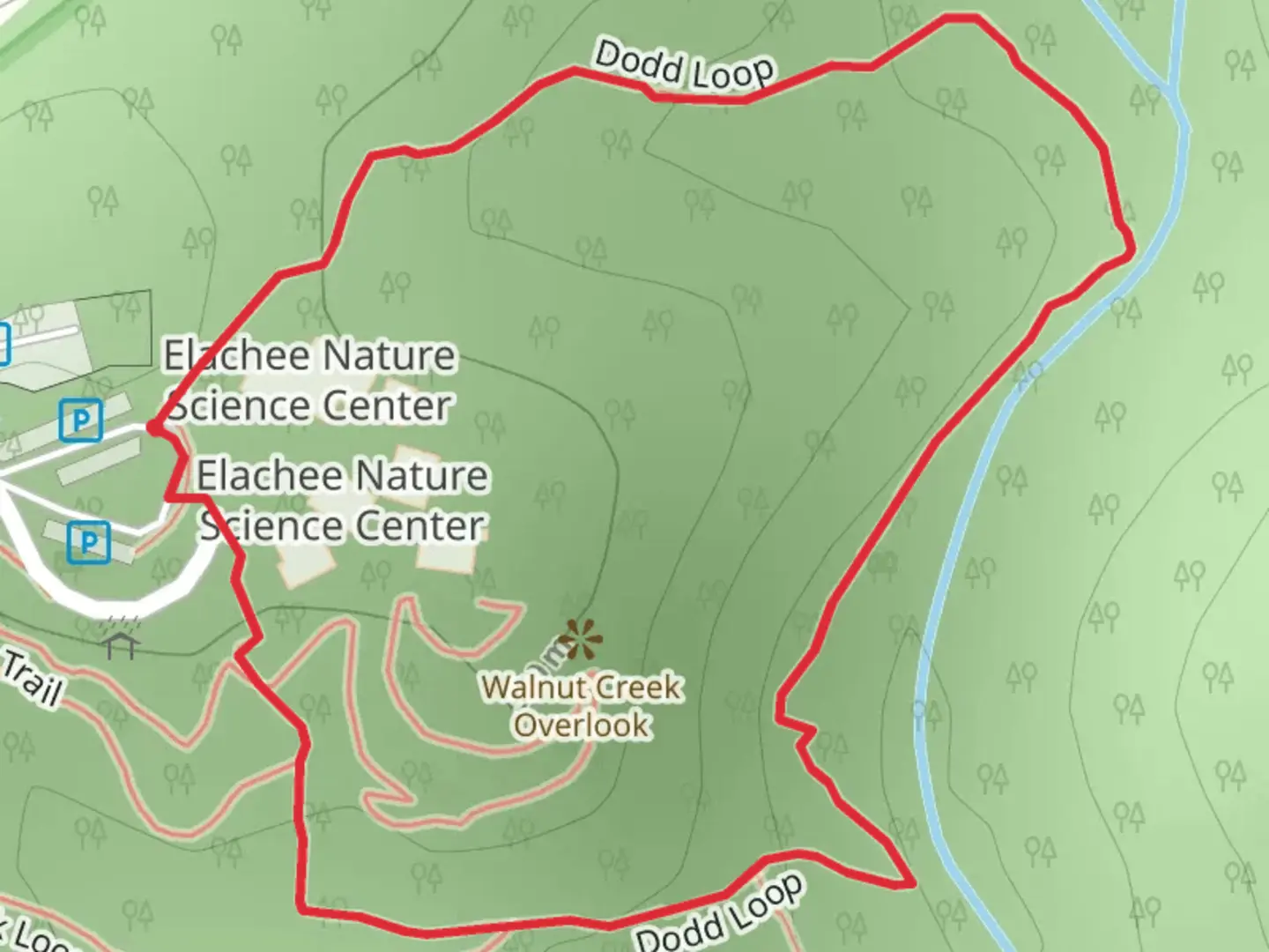 An image depicting the trail Dodd Loop and its surrounding area.