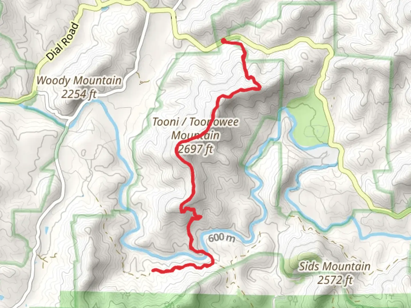 An image depicting the trail Toonowee Mountain and its surrounding area.