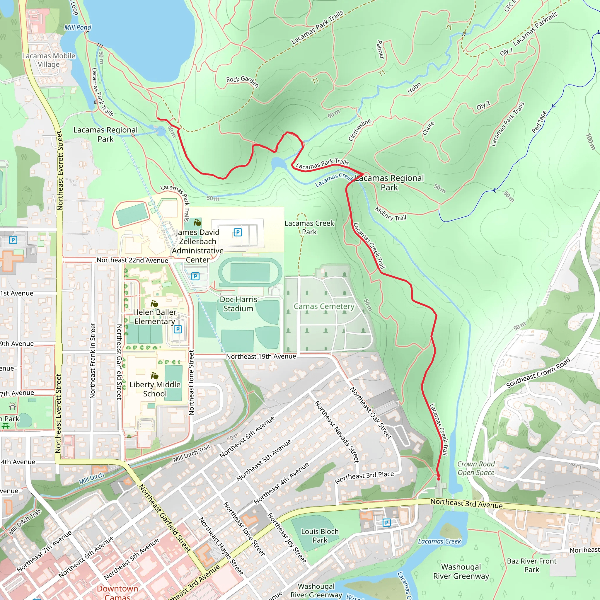 Lacamas creek and Lake to Lake Trail mobile static map