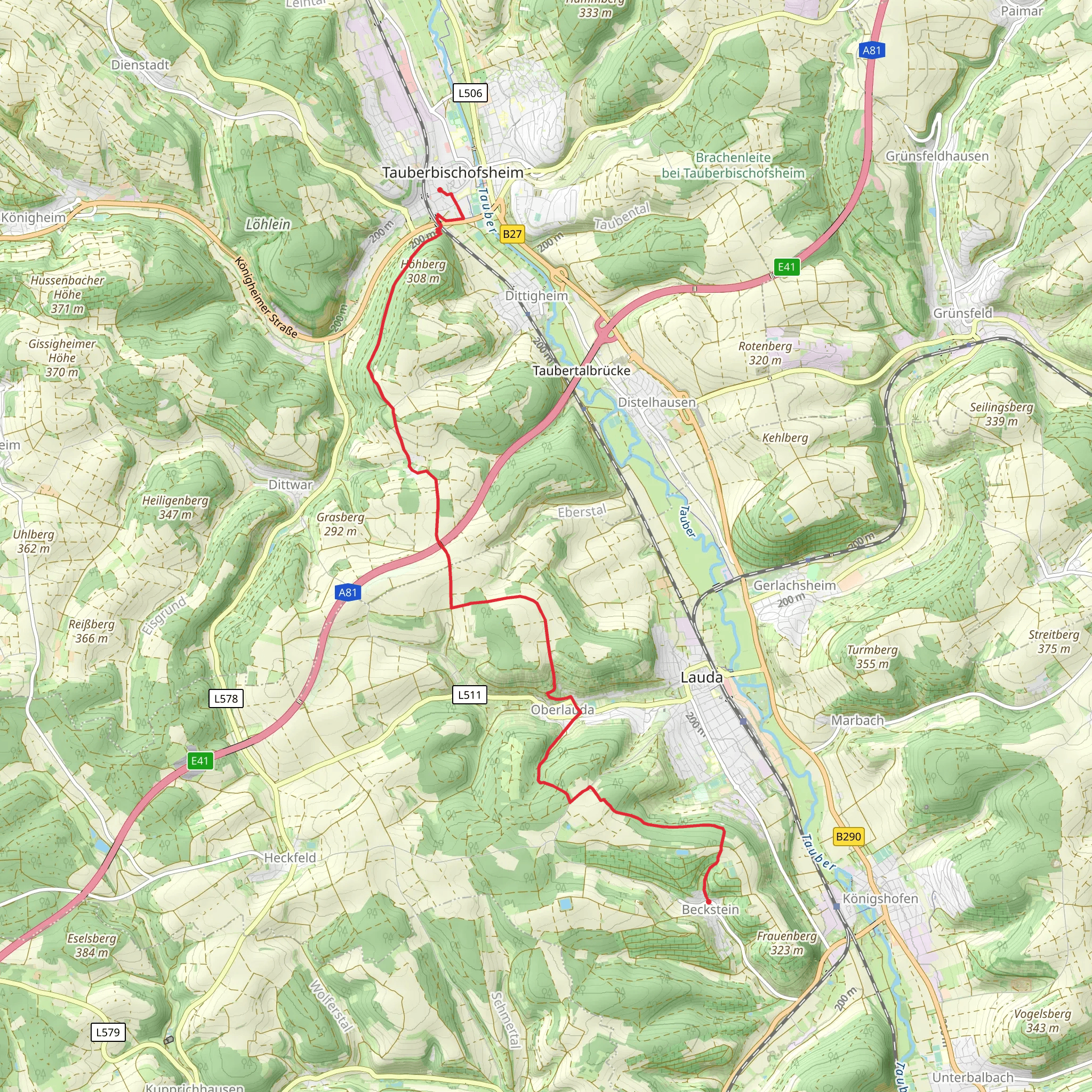 Tauberbischofsheim to Beckstein via Romantische Strasse mobile static map