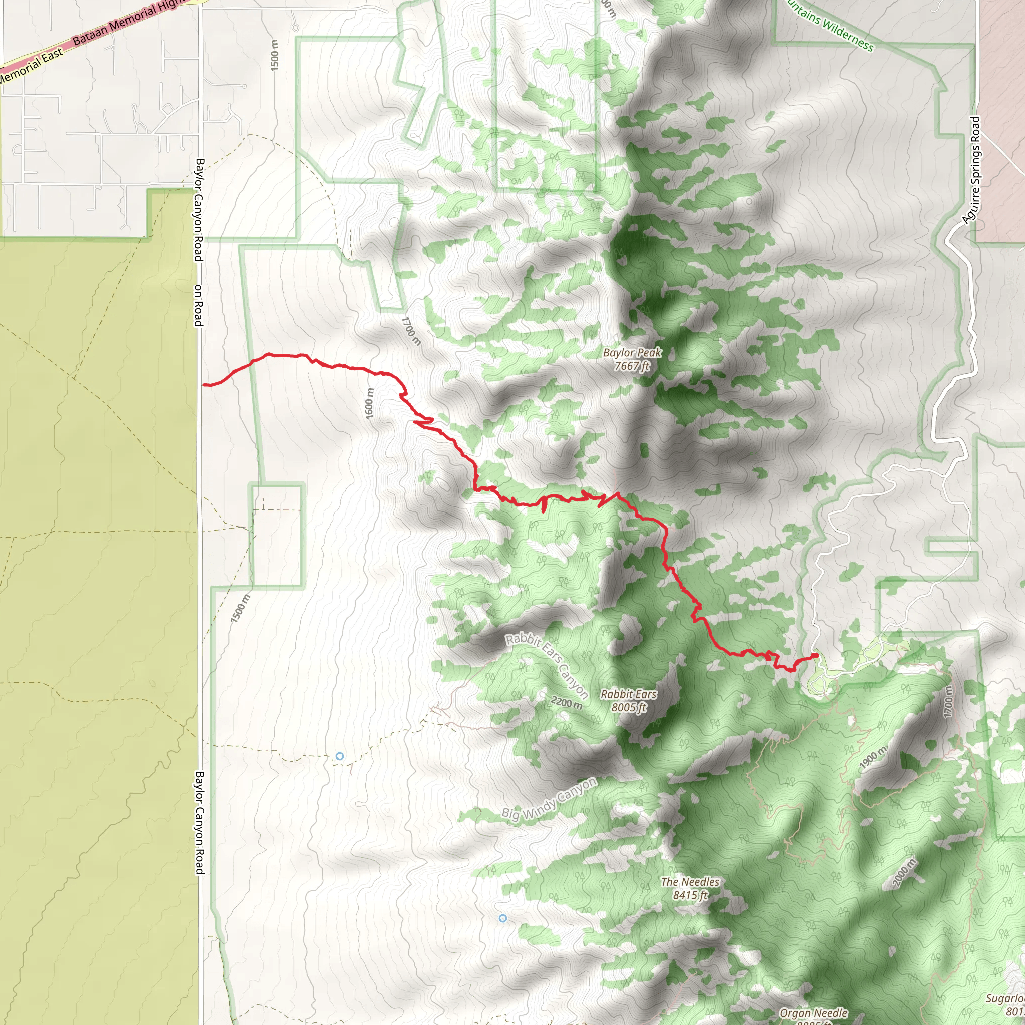 Baylor Canyon Pass Out and Back mobile static map