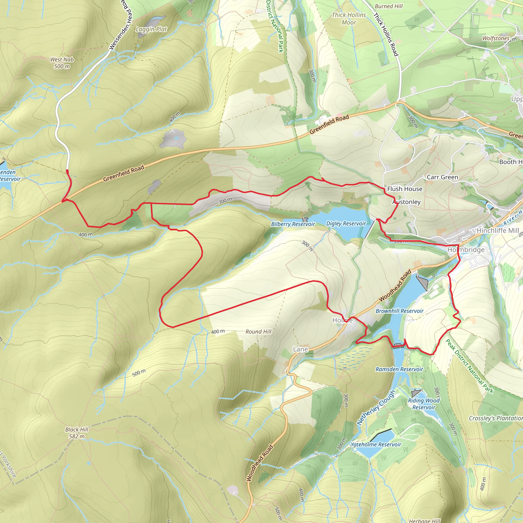 Digley and Ramsden Reservoirs from Wessenden Head mobile static map