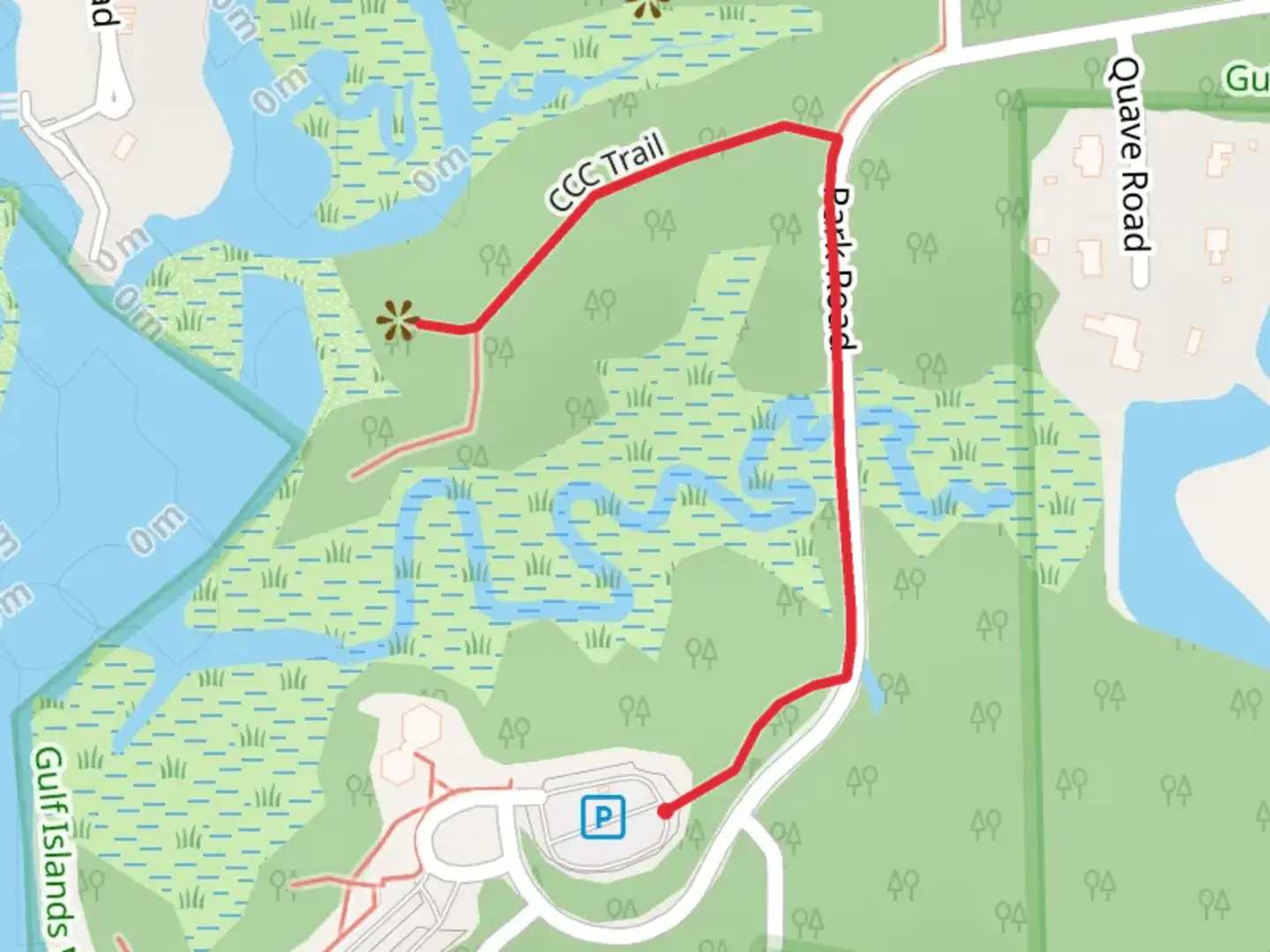 An image depicting the trail CCC Trail Out and Back and its surrounding area.