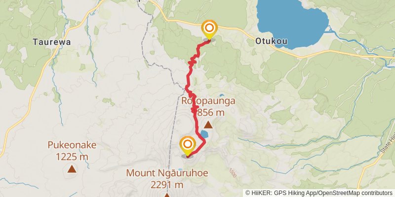 Tongariro Alpine Crossing with Mount Tongariro and Mount Ngauruhoe stage 2 Map