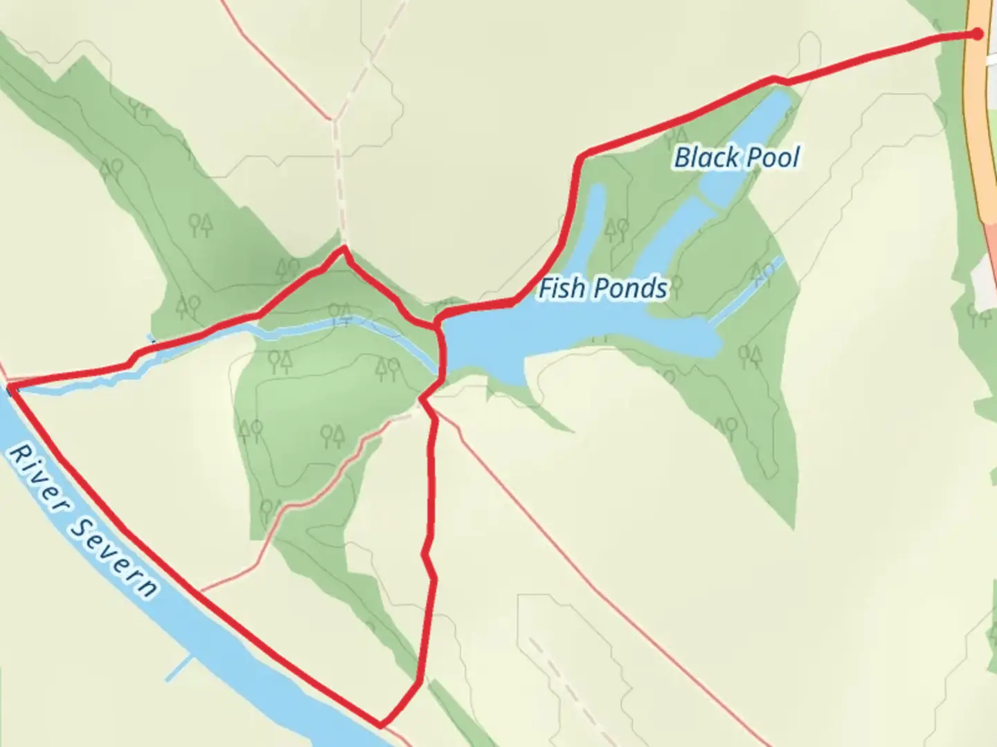 An image depicting the trail Fish Ponds Loop and its surrounding area.