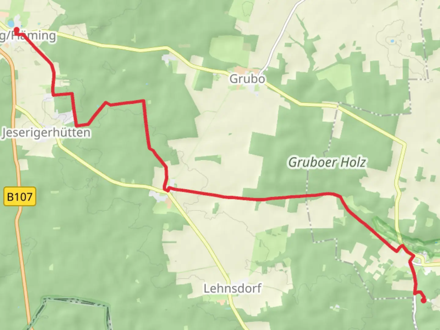 An image depicting the trail Raben to Jeserig Walk and its surrounding area.