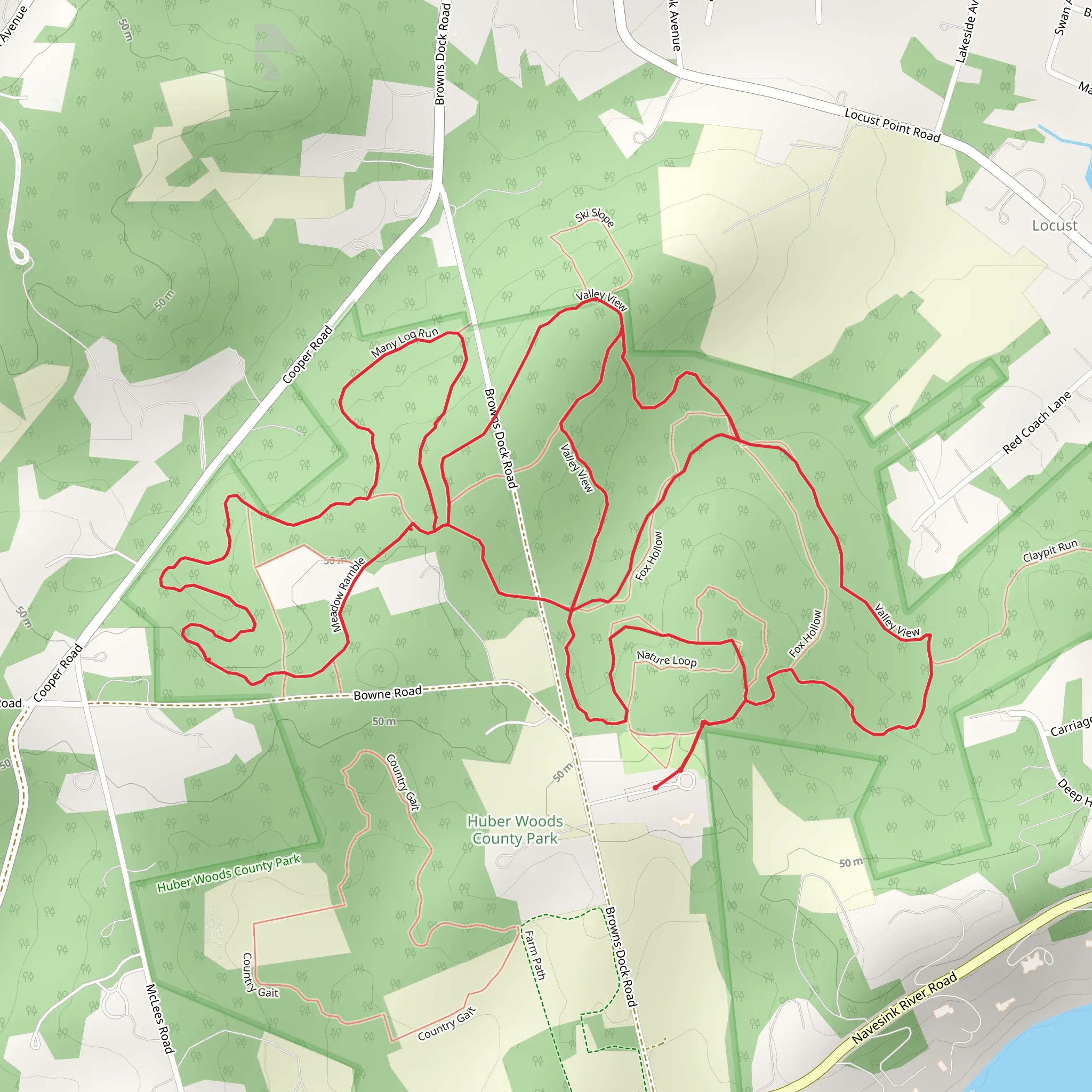 Valley View and Many Log Run Loop - Huber Woods Park mobile static map