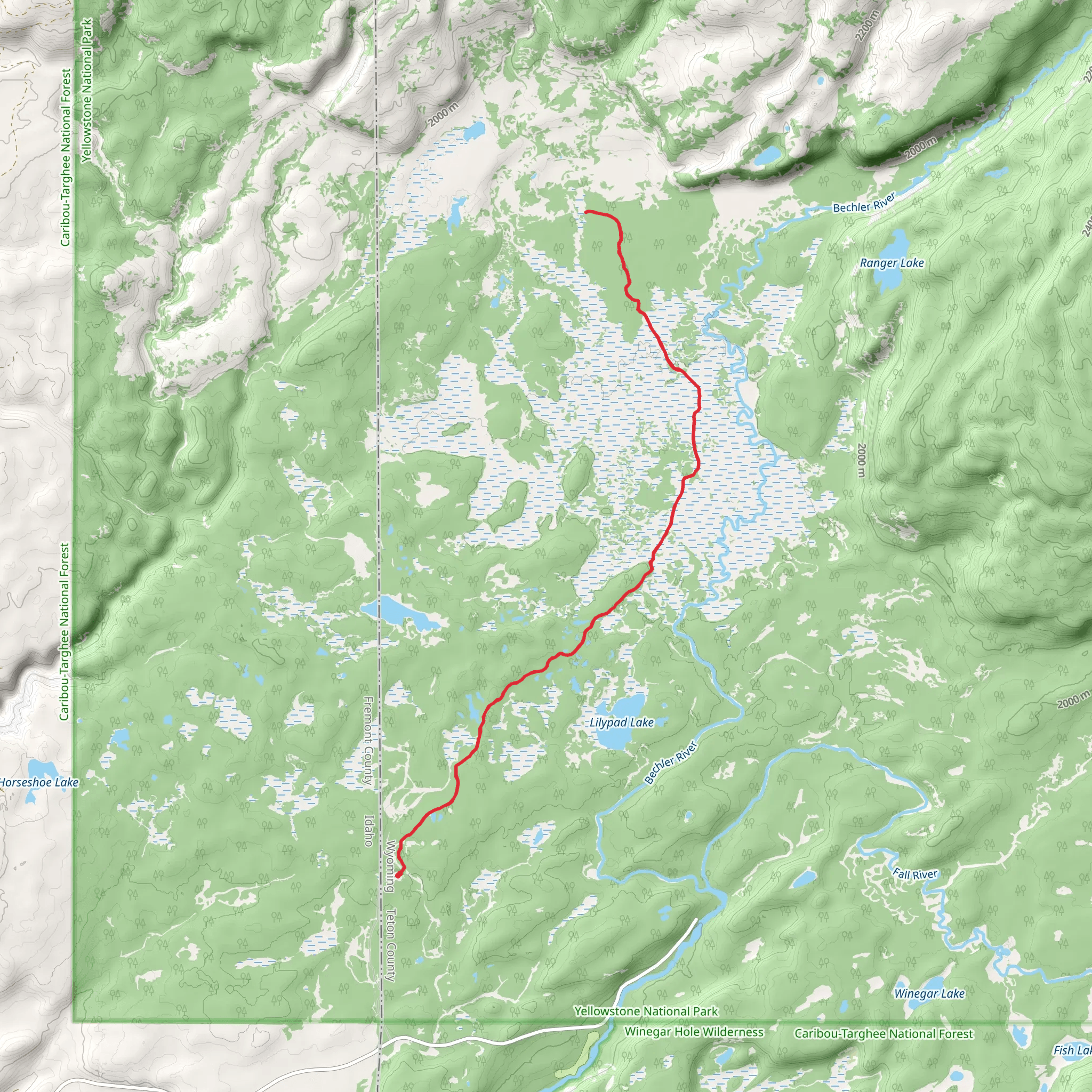 Bechler Meadows Cutoff Trail via Boundary Creek Trail mobile static map