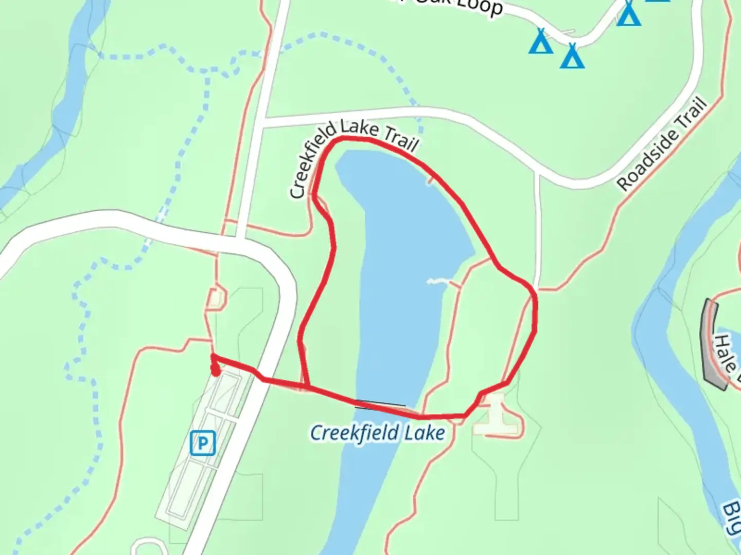 An image depicting the trail Creekfield Lake Loop Trail and its surrounding area.