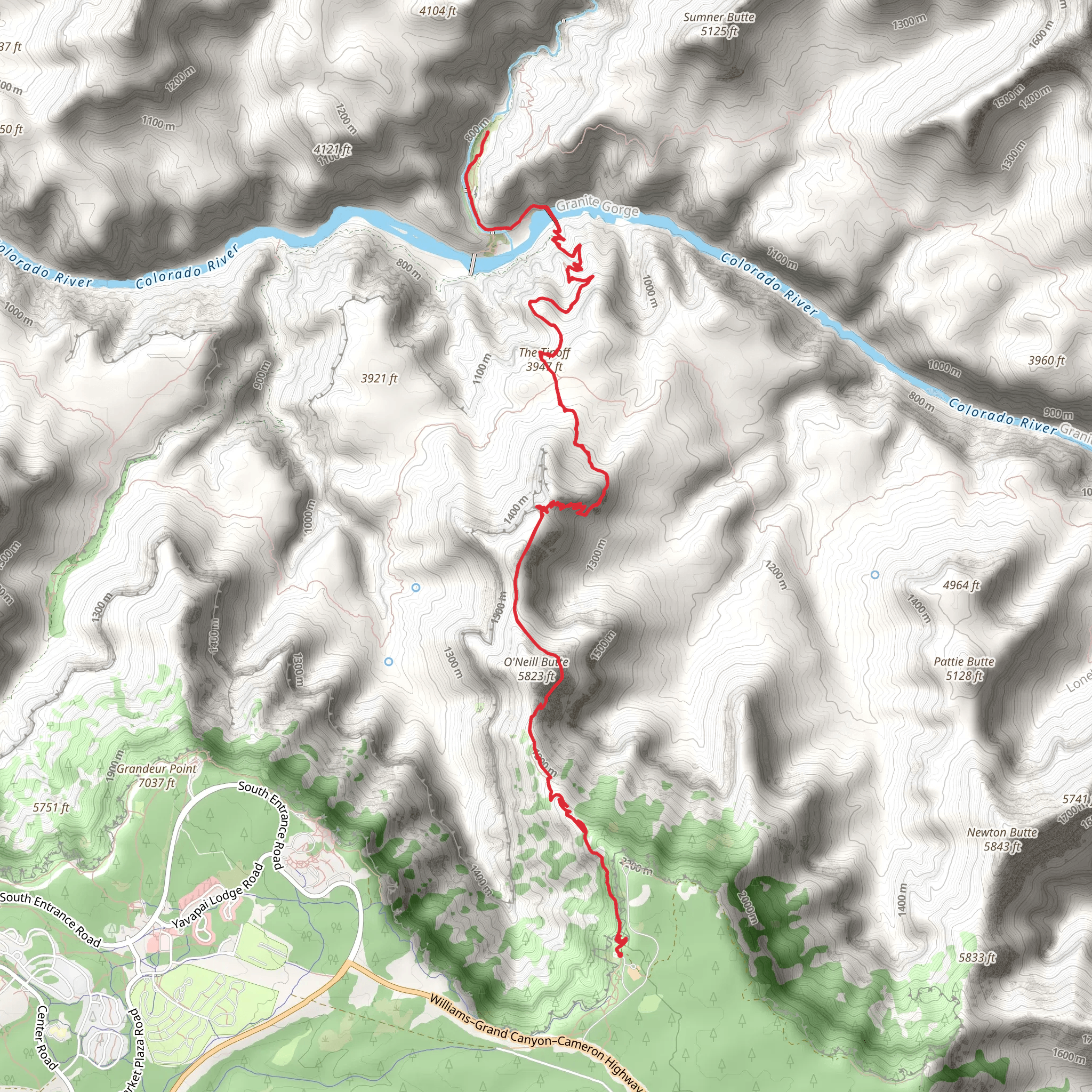South and North Kaibab Trail from Yaki Point Road mobile static map