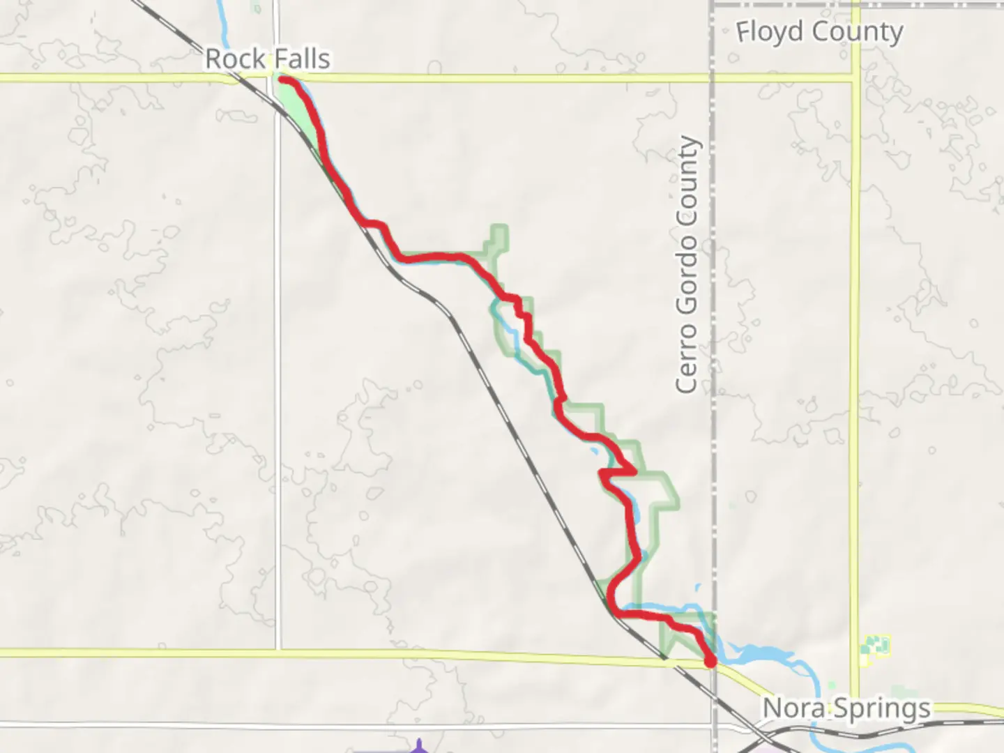 An image depicting the trail Rock Falls via Shell Rock River and its surrounding area.