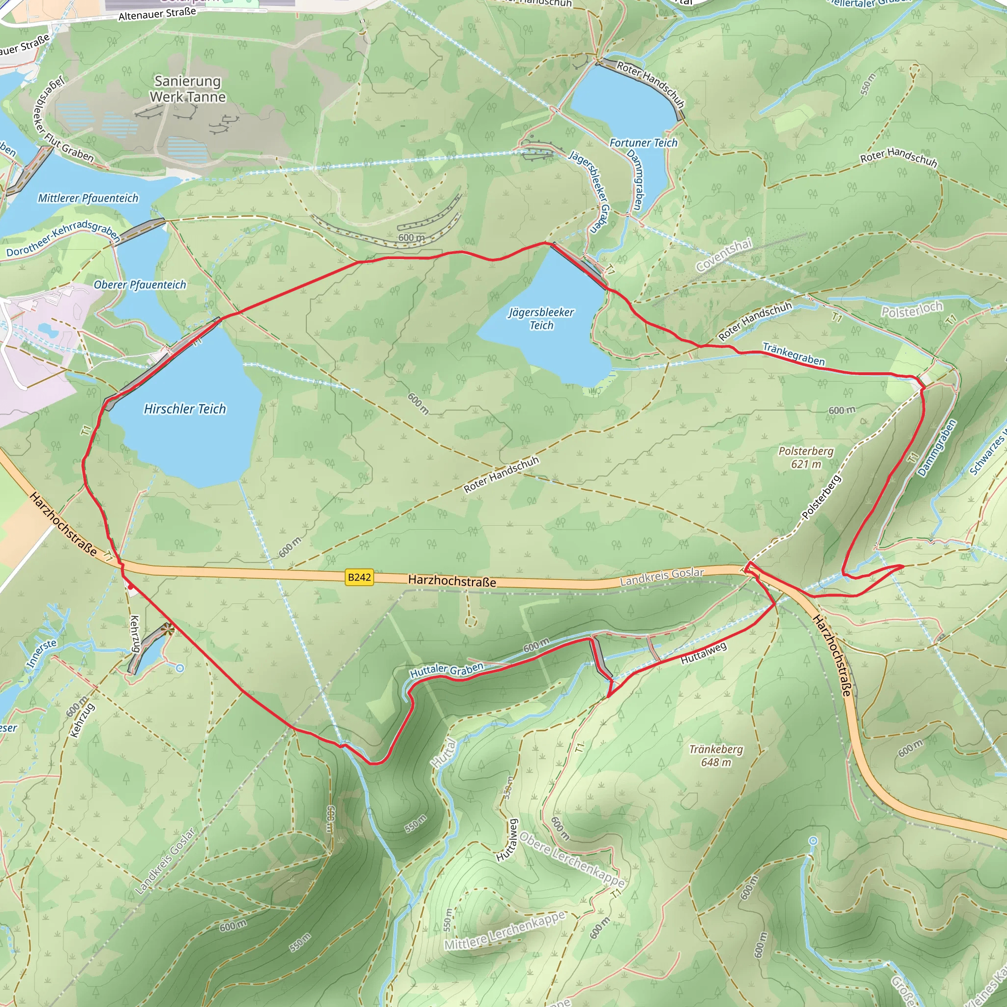 Jaegersbleeker Teich and Hirschler Teich via Harzklub Weg mobile static map
