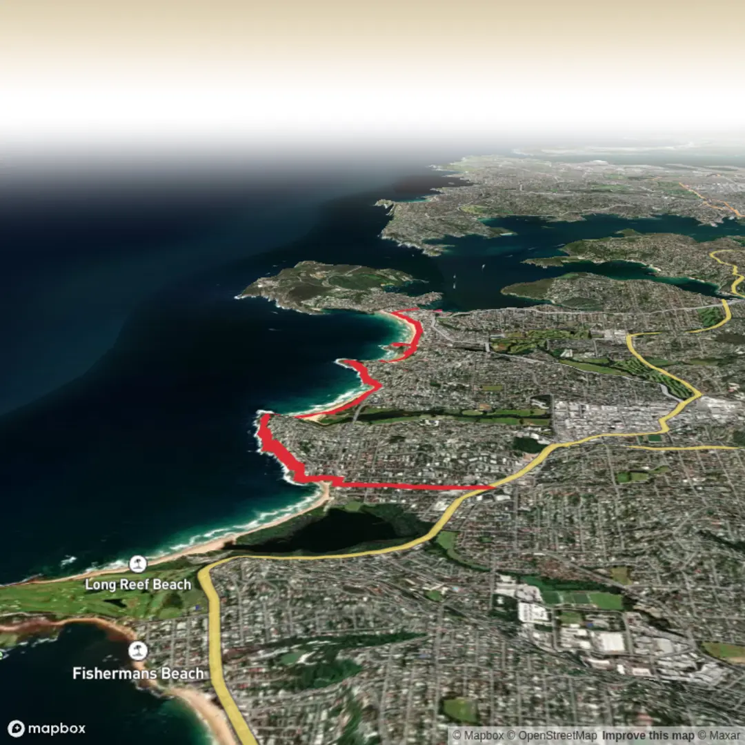 An image depicting the trail Dee Why - Manly and its surrounding area.