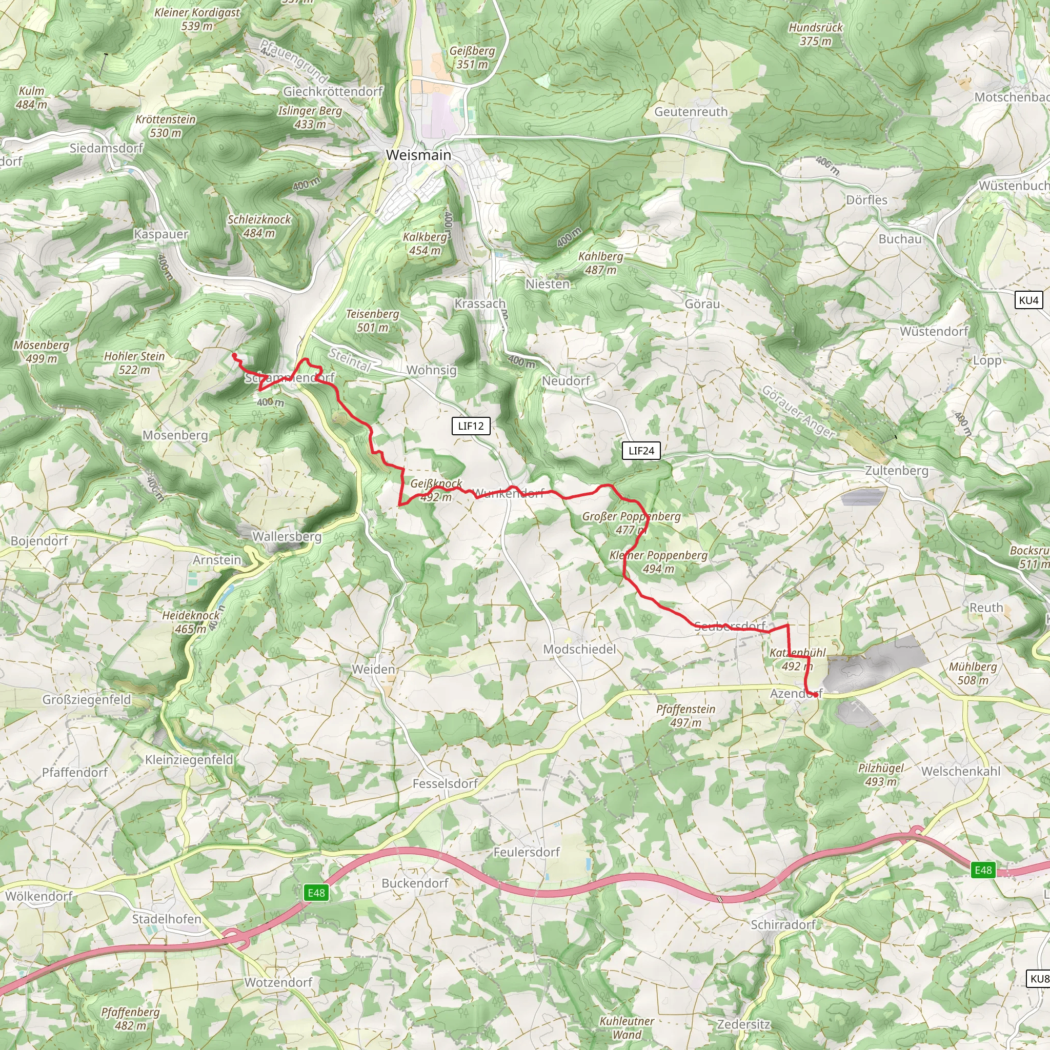 Azendorf to Frankenberg via Wunkendorfer Querweg mobile static map